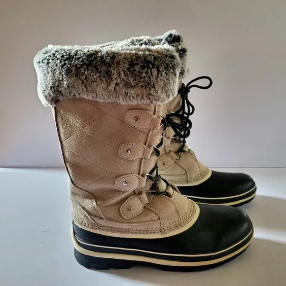 Khombu Tan and Black Fur-Lined Winter Boots Size 7