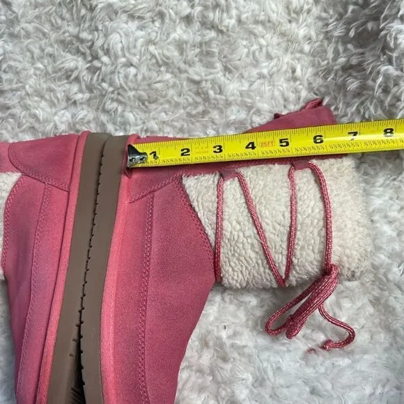 Kookaburra by UGG leather pink Girl winter boots beige fur lace up accent SZ3