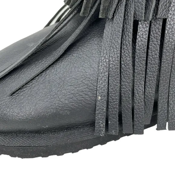 Koolaburra Boots Womens 6 Black Leather Sheepskin Fur Tassles Mid Calf Boot Shoe