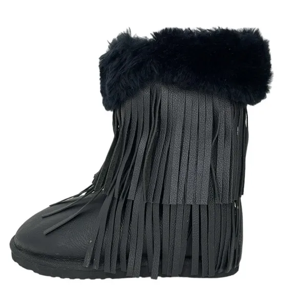 Koolaburra Boots Womens 6 Black Leather Sheepskin Fur Tassles Mid Calf Boot Shoe