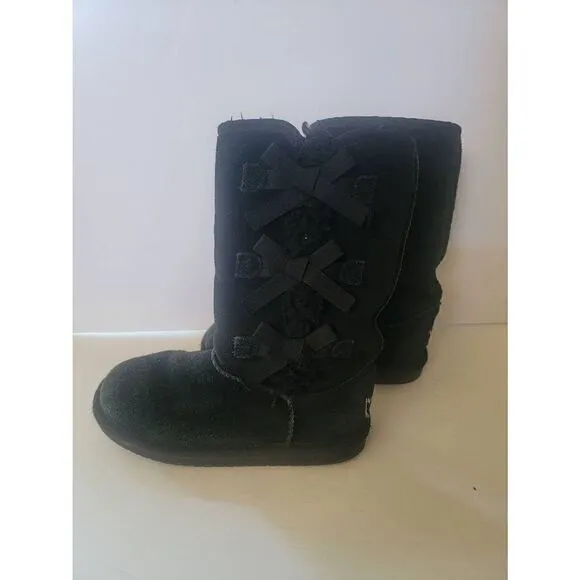 Koolaburra By Ugg Girl's Black Suede Leather Bow Winter Boots Size 1