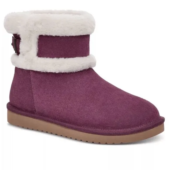 Koolaburra by UGG Sizes 7-12 Plum Barlee Mini Suede &amp; Fuzzy Boots
