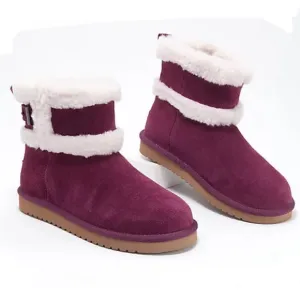 Koolaburra by UGG Sizes 7-12 Plum Barlee Mini Suede &amp; Fuzzy Boots