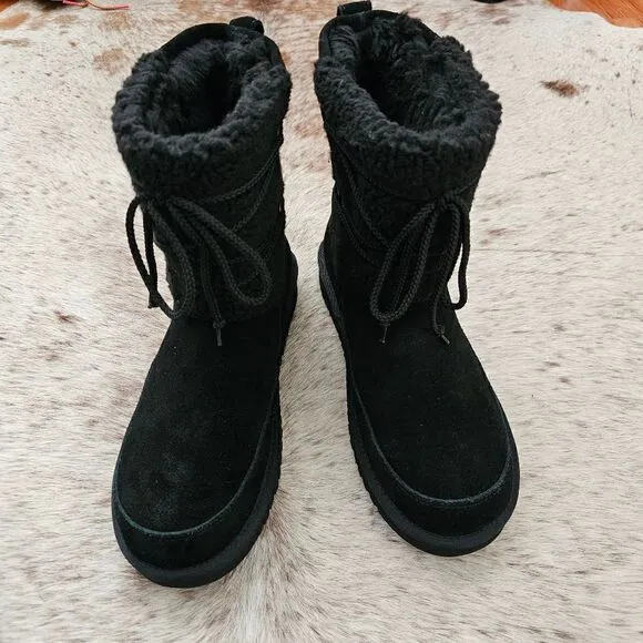 Koolaburra by UGG Michon Short Women's Fur Boots in Black Size 10 NEW