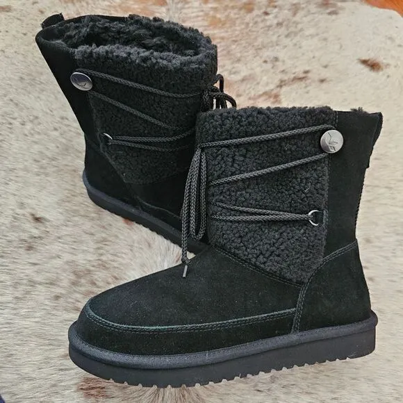 Koolaburra by UGG Michon Short Women's Fur Boots in Black Size 10 NEW