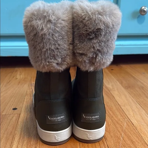 Koolaburra UGG Tynlee Womens Waterproof Snow Boots Gray Suede Faux Fur size 8