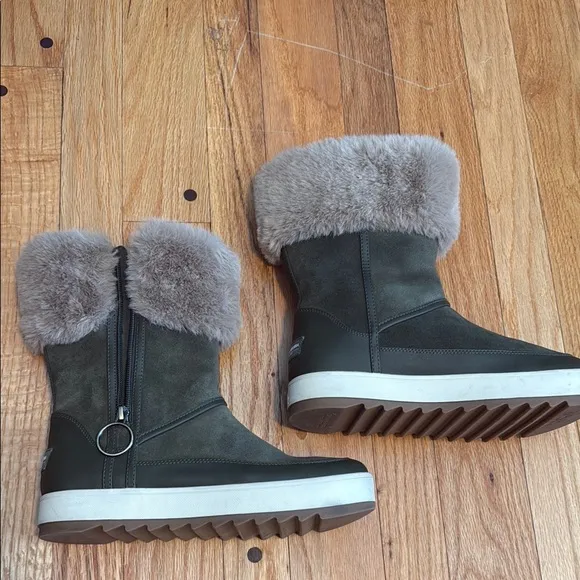 Koolaburra UGG Tynlee Womens Waterproof Snow Boots Gray Suede Faux Fur size 8