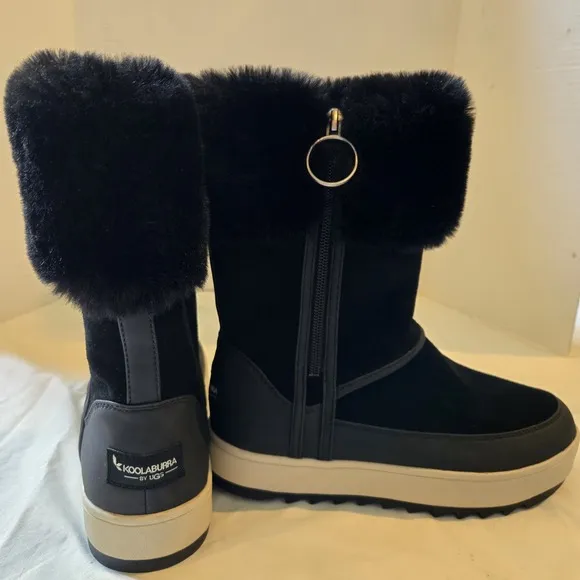 Koolaburra UGG Women's Tynlee Suede Fur Boots Black &amp; White Sz 6 EUC 1105889