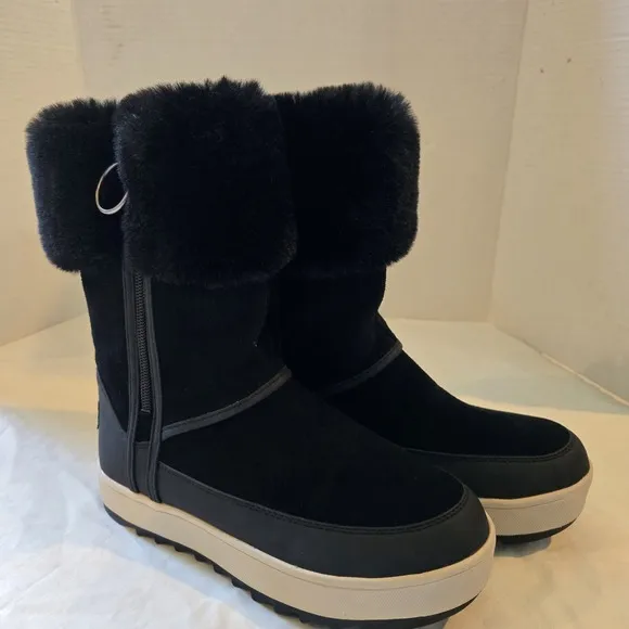 Koolaburra UGG Women's Tynlee Suede Fur Boots Black &amp; White Sz 6 EUC 1105889