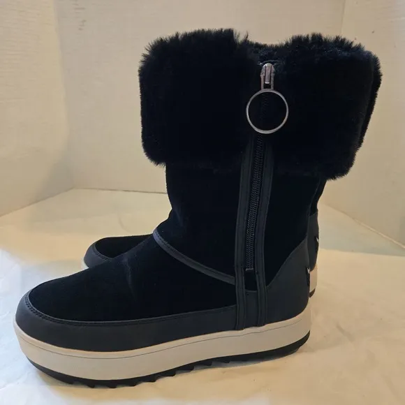 Koolaburra UGG Women's Tynlee Suede Fur Boots Black &amp; White Sz 6 EUC 1105889