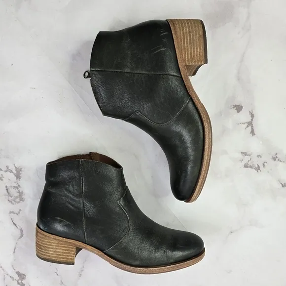 Kork Ease Booties Black 10 Women Mindo Ankle Boots Zip Block Heel Pointed