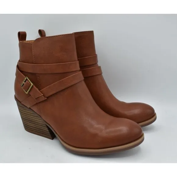 Korks by Kork Ease Womens Size 7 Heidi Block Heel Dark Tan PU Zip Booties Boots