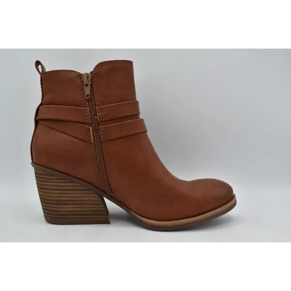 Korks by Kork Ease Womens Size 7 Heidi Block Heel Dark Tan PU Zip Booties Boots