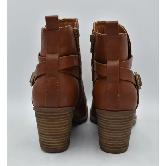Korks by Kork Ease Womens Size 7 Heidi Block Heel Dark Tan PU Zip Booties Boots