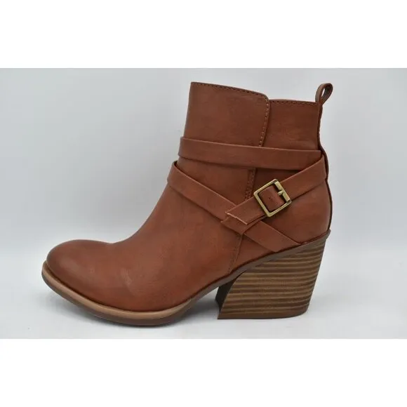 Korks by Kork Ease Womens Size 7.5 Heidi Block Heel Tan PU Zip Booties Boots