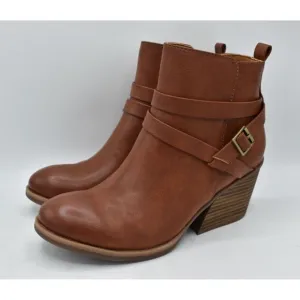 Korks by Kork Ease Womens Size 7.5 Heidi Block Heel Tan PU Zip Booties Boots