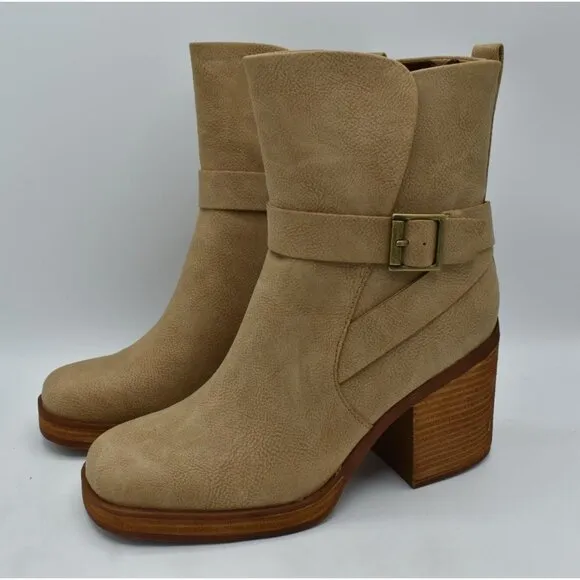 Korks Womens Size 8 Marci II Natural Nubuck PU Stacked Block Heel Boots Shoes
