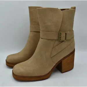 Korks Womens Size 8 Marci II Natural Nubuck PU Stacked Block Heel Boots Shoes