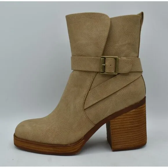 Korks Womens Size 8 Marci II Natural Nubuck PU Stacked Block Heel Boots Shoes