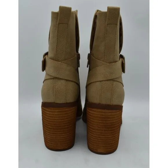 Korks Womens Size 8 Marci II Natural Nubuck PU Stacked Block Heel Boots Shoes