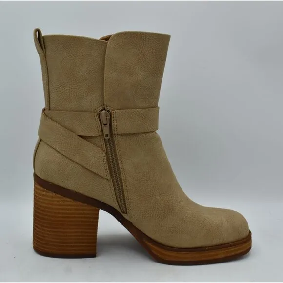 Korks Womens Size 8 Marci II Natural Nubuck PU Stacked Block Heel Boots Shoes