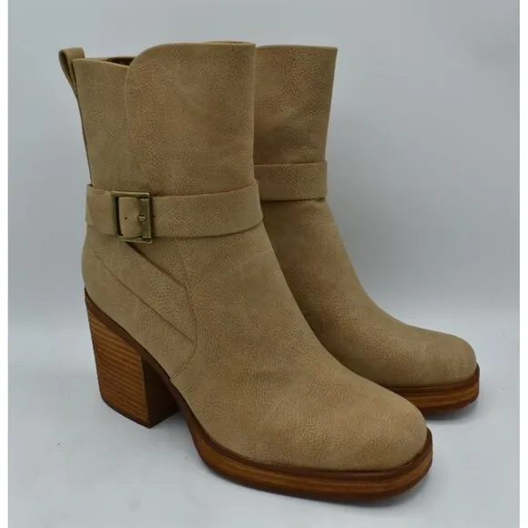 Korks Womens Size 8 Marci II Natural Nubuck PU Stacked Block Heel Boots Shoes