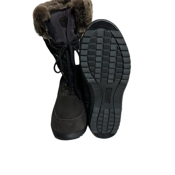 Lands' End Women's Size 9D Brown Winter Boots Faux Fur Trim Side Zipper NWT