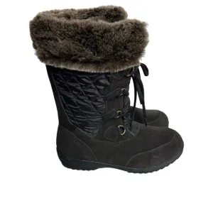 Lands' End Women's Size 9D Brown Winter Boots Faux Fur Trim Side Zipper NWT