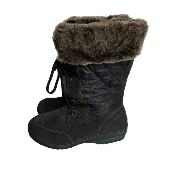 Lands' End Women's Size 9D Brown Winter Boots Faux Fur Trim Side Zipper NWT