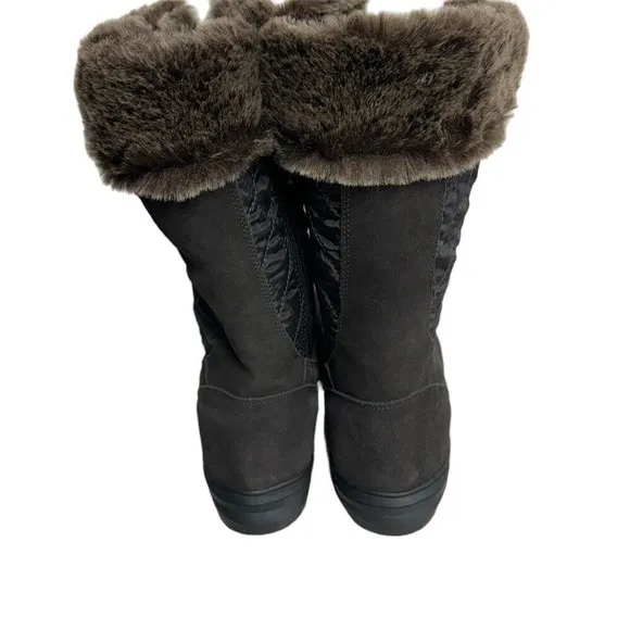 Lands' End Women's Size 9D Brown Winter Boots Faux Fur Trim Side Zipper NWT