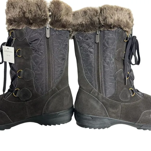 Lands' End Women's Size 9D Brown Winter Boots Faux Fur Trim Side Zipper NWT
