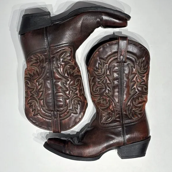 Laredo 12&quot; Antique Tan Emporia Leather Cowboy Boots Square Toe Men 10.5EW X-Wide