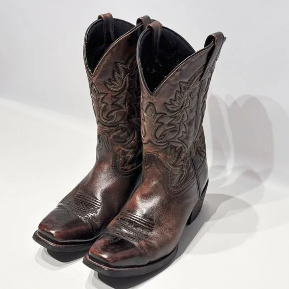 Laredo 12&quot; Antique Tan Emporia Leather Cowboy Boots Square Toe Men 10.5EW X-Wide