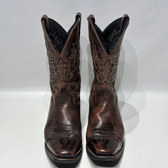 Laredo 12&quot; Antique Tan Emporia Leather Cowboy Boots Square Toe Men 10.5EW X-Wide