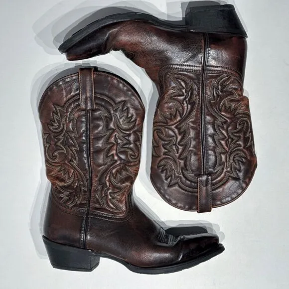 Laredo 12&quot; Antique Tan Emporia Leather Cowboy Boots Square Toe Men 10.5EW X-Wide