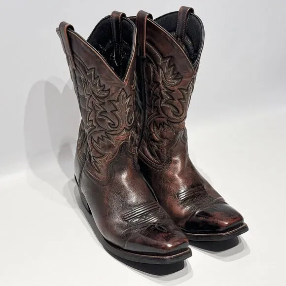 Laredo 12&quot; Antique Tan Emporia Leather Cowboy Boots Square Toe Men 10.5EW X-Wide