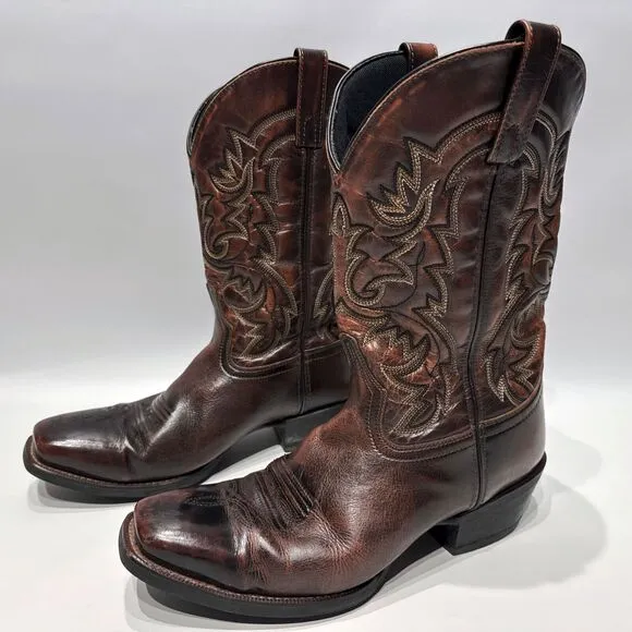 Laredo 12&quot; Antique Tan Emporia Leather Cowboy Boots Square Toe Men 10.5EW X-Wide