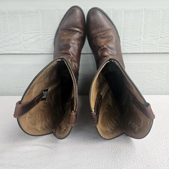 Laredo Birchwood Brown Leather Men SZ 9 Western Cowboy Embroidered Boots 68452