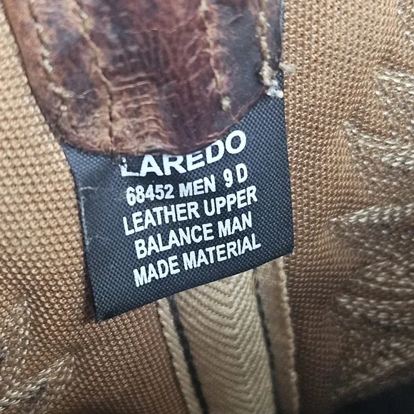 Laredo Birchwood Brown Leather Men SZ 9 Western Cowboy Embroidered Boots 68452