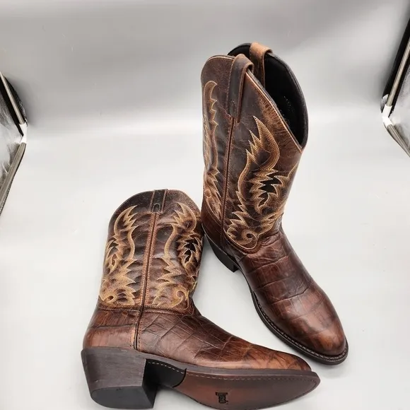 Laredo Duster Cowboy Boots Tan Round Toe Men's 8.5 Shoes