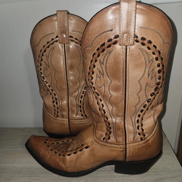 Laredo Men’s Laramie Western Cowboy Rodeo Leather Boots Tan Size‎ 11