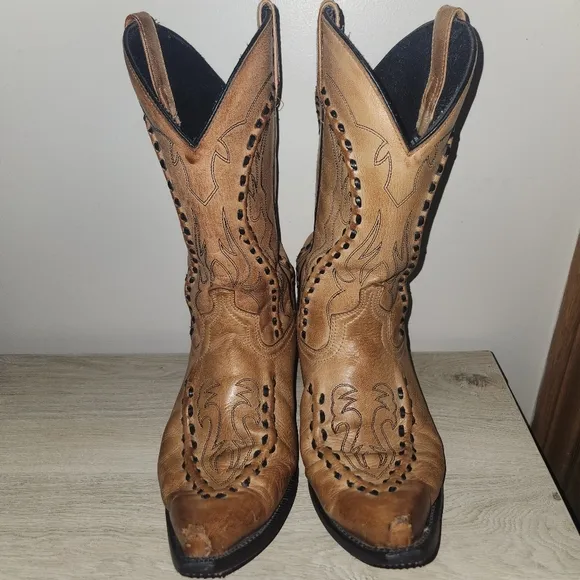 Laredo Men’s Laramie Western Cowboy Rodeo Leather Boots Tan Size‎ 11