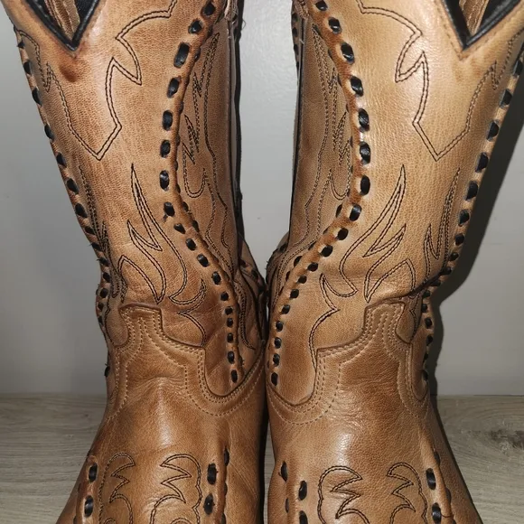 Laredo Men’s Laramie Western Cowboy Rodeo Leather Boots Tan Size‎ 11