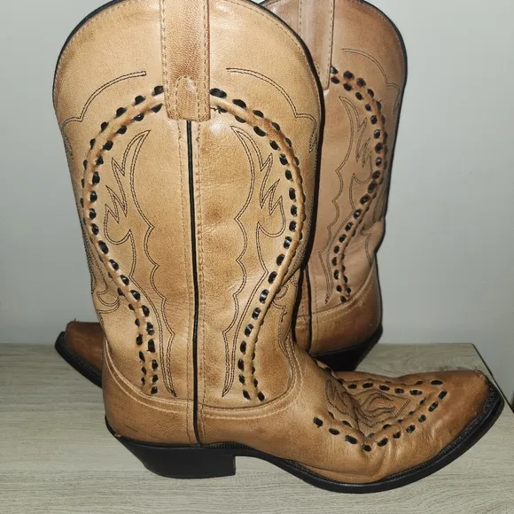 Laredo Men’s Laramie Western Cowboy Rodeo Leather Boots Tan Size‎ 11