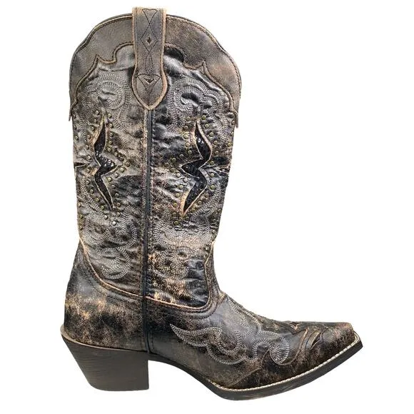Laredo Women’s Lucretia Studded Brown Leather Cowgirl Western Boots Size 8.5 W