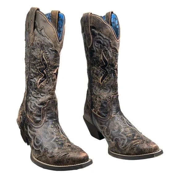 Laredo Women’s Lucretia Studded Brown Leather Cowgirl Western Boots Size 8.5 W
