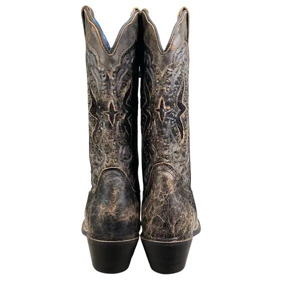 Laredo Women’s Lucretia Studded Brown Leather Cowgirl Western Boots Size 8.5 W