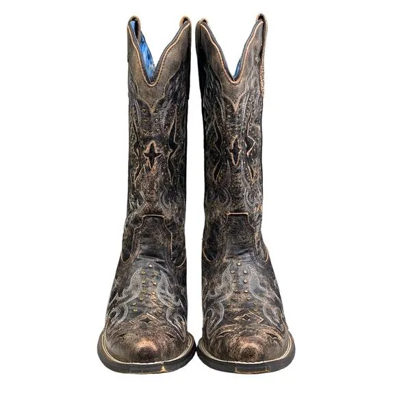 Laredo Women’s Lucretia Studded Brown Leather Cowgirl Western Boots Size 8.5 W