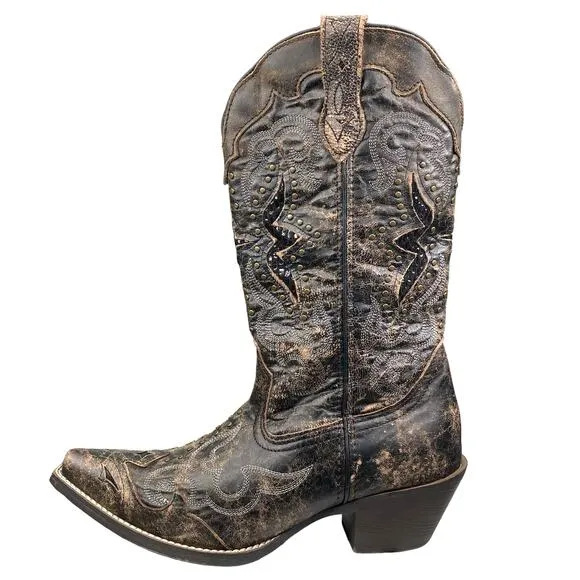 Laredo Women’s Lucretia Studded Brown Leather Cowgirl Western Boots Size 8.5 W