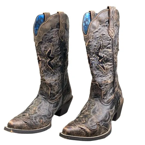 Laredo Women’s Lucretia Studded Brown Leather Cowgirl Western Boots Size 8.5 W
